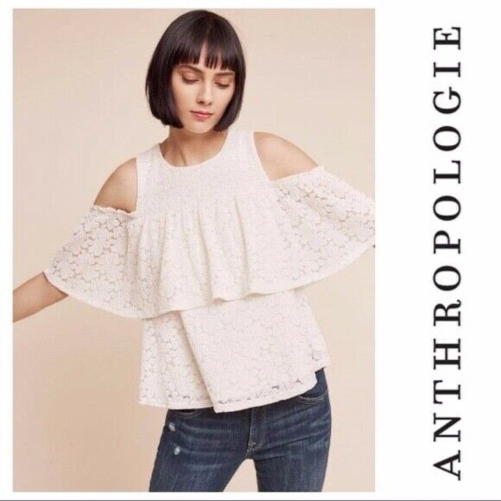 Anthropologie Deletta Lilea Open Shoulder Lace Top